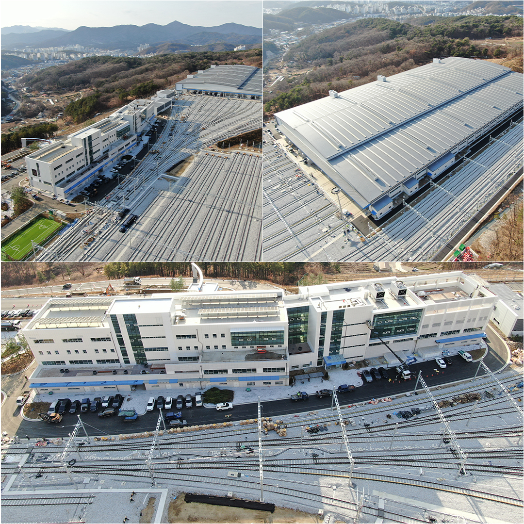 좌측상단이미지 : 진접차량기지 전경, 우측상단이미지: 창동차량기지 검수고 전경, 하단 : 창동차량기지 종합관리동 전경